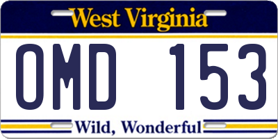 WV license plate OMD153
