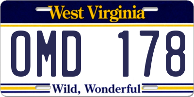 WV license plate OMD178