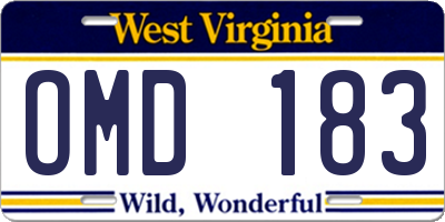 WV license plate OMD183