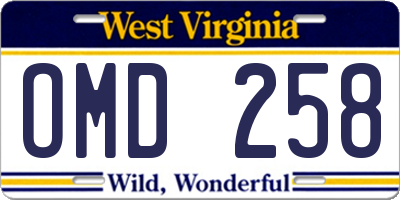 WV license plate OMD258