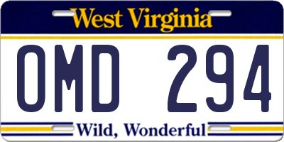 WV license plate OMD294