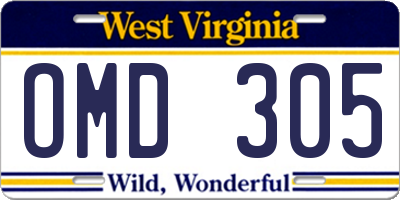 WV license plate OMD305