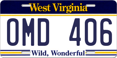 WV license plate OMD406