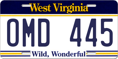 WV license plate OMD445