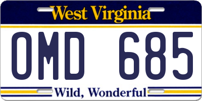 WV license plate OMD685