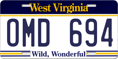 WV license plate OMD694