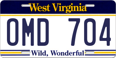 WV license plate OMD704