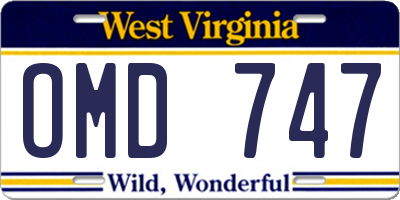 WV license plate OMD747