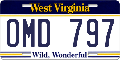 WV license plate OMD797