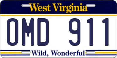 WV license plate OMD911
