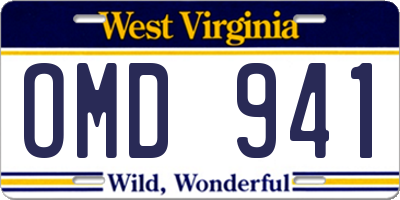 WV license plate OMD941