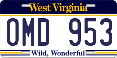 WV license plate OMD953