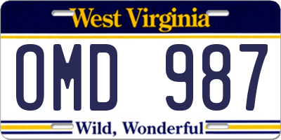 WV license plate OMD987
