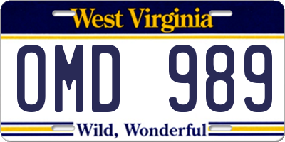 WV license plate OMD989
