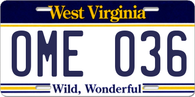 WV license plate OME036