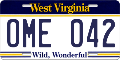 WV license plate OME042