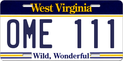WV license plate OME111