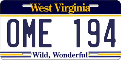 WV license plate OME194