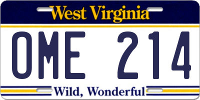 WV license plate OME214