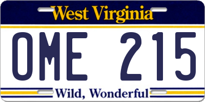 WV license plate OME215
