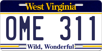 WV license plate OME311
