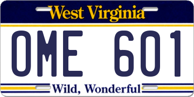 WV license plate OME601