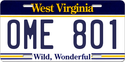 WV license plate OME801
