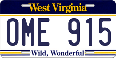 WV license plate OME915