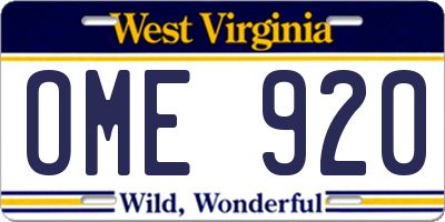 WV license plate OME920