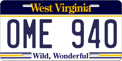 WV license plate OME940