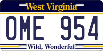 WV license plate OME954