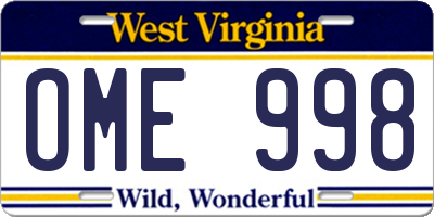 WV license plate OME998