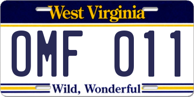 WV license plate OMF011