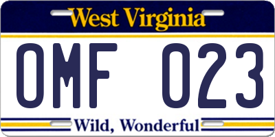 WV license plate OMF023
