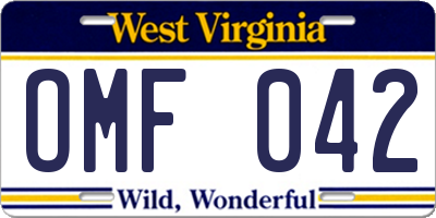 WV license plate OMF042