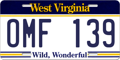 WV license plate OMF139