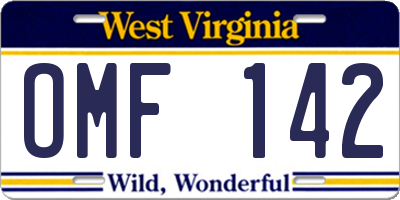 WV license plate OMF142