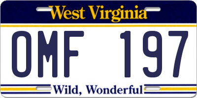 WV license plate OMF197