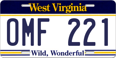 WV license plate OMF221