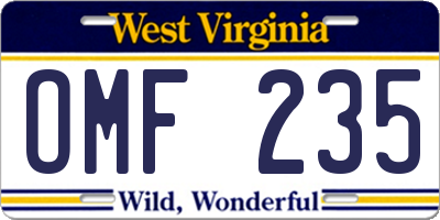 WV license plate OMF235