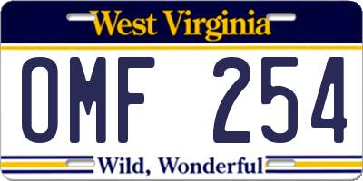WV license plate OMF254