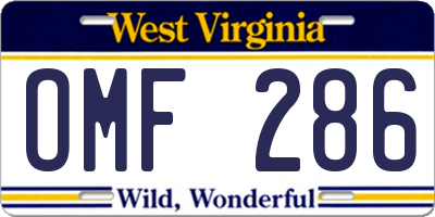 WV license plate OMF286