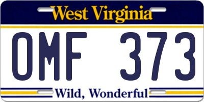 WV license plate OMF373