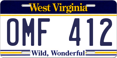 WV license plate OMF412