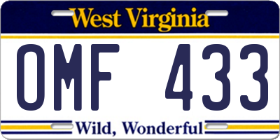 WV license plate OMF433