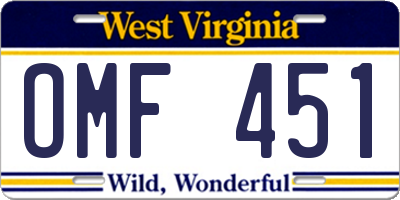 WV license plate OMF451