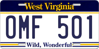 WV license plate OMF501