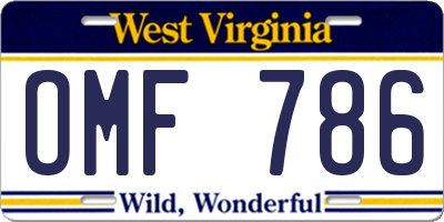 WV license plate OMF786