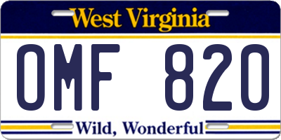 WV license plate OMF820