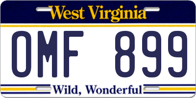 WV license plate OMF899